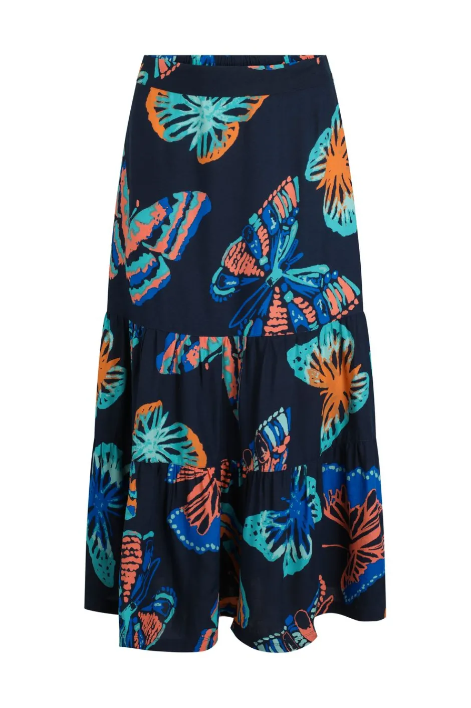 Weird Fish Skirts|Cassis Lenzing EcoVero™ Printed Viscose Tiered Skirt Dark Blue