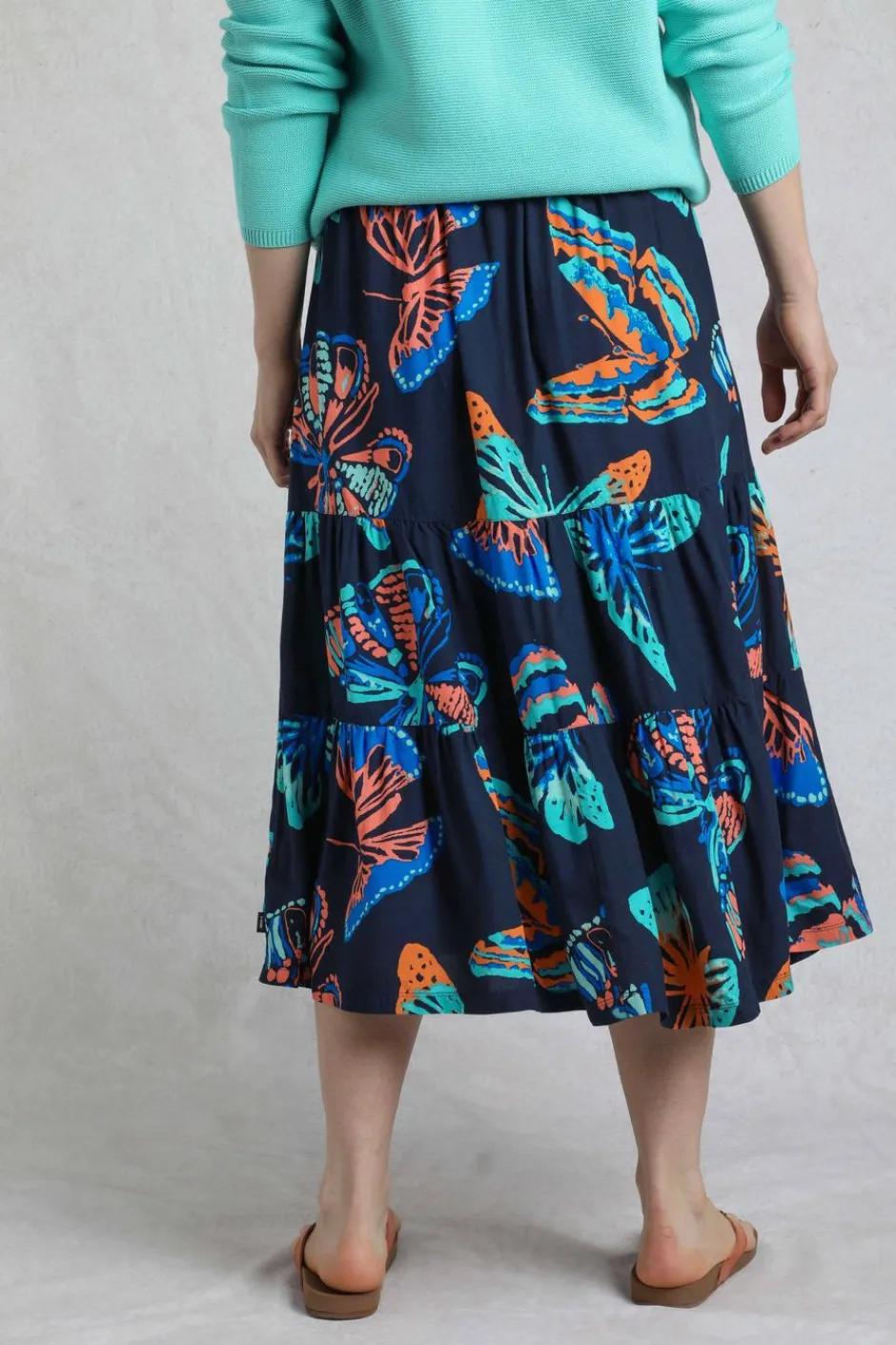 Weird Fish Skirts|Cassis Lenzing EcoVero™ Printed Viscose Tiered Skirt Dark Blue