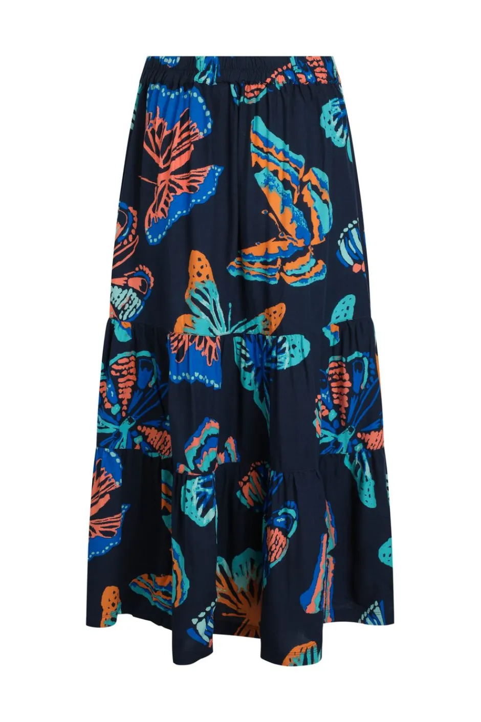 Weird Fish Skirts|Cassis Lenzing EcoVero™ Printed Viscose Tiered Skirt Dark Blue