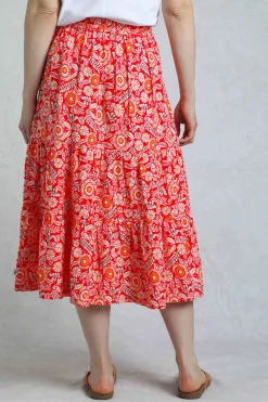 Weird Fish Skirts|Cassis Lenzing EcoVero™ Printed Viscose Tiered Skirt Tango Red