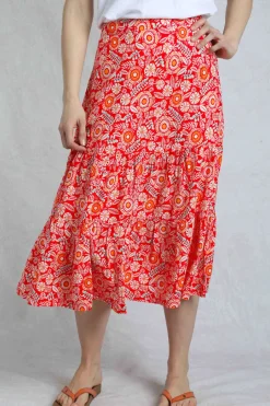 Weird Fish Skirts|Cassis Lenzing EcoVero™ Printed Viscose Tiered Skirt Tango Red