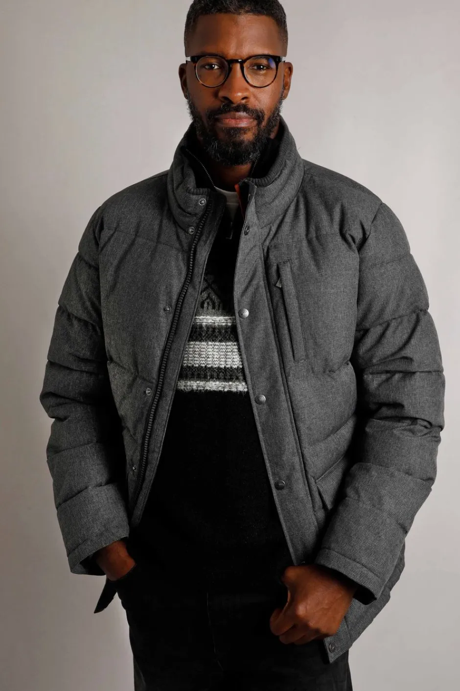 Weird Fish Coats, Jackets And Gilets|Charlestown Houndstooth Puffer Jacket Anthracite