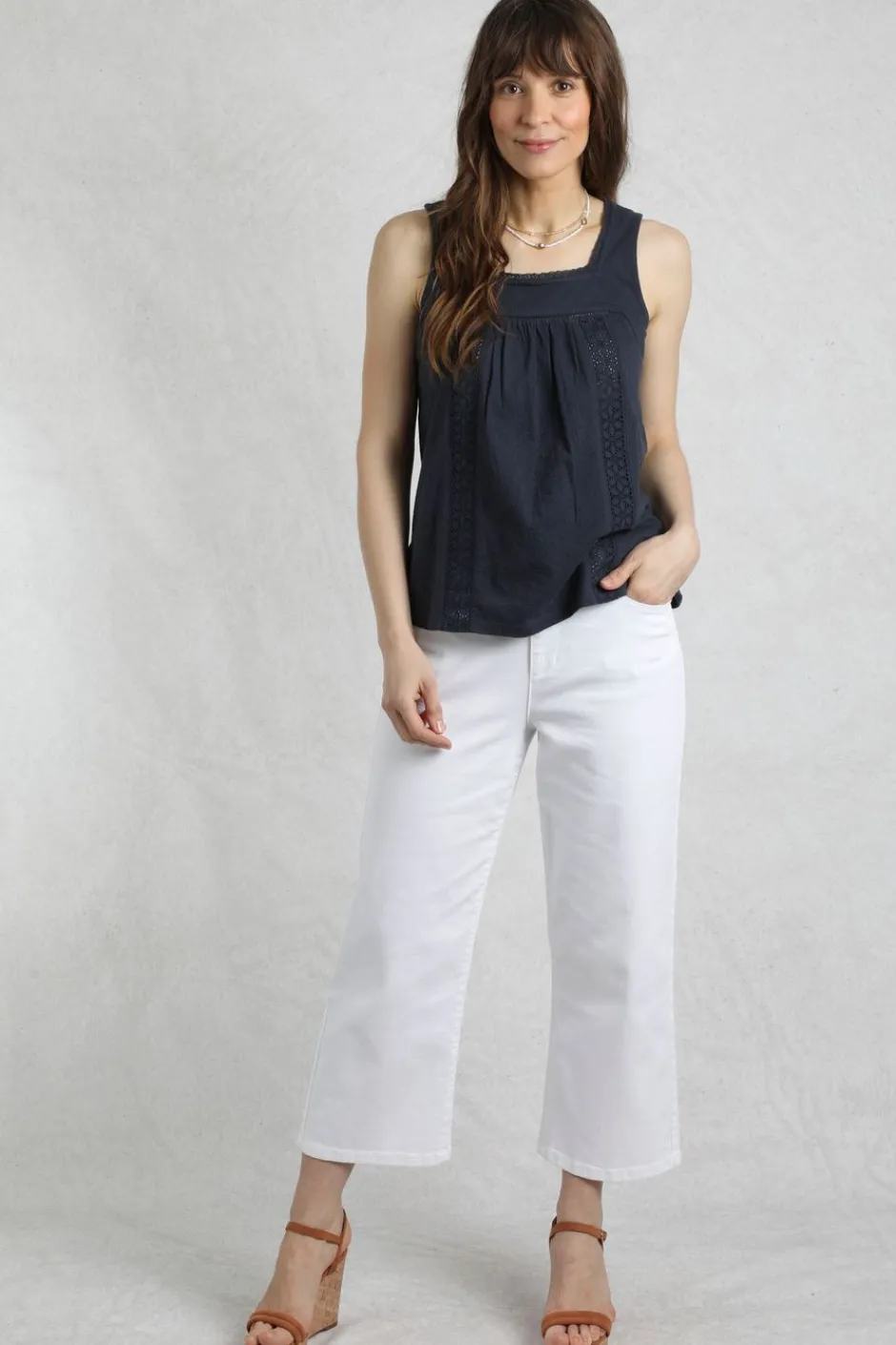 Weird Fish Tunics|Tops & T-Shirts|Chelle Organic Cotton Jersey Square Neck Vest Navy