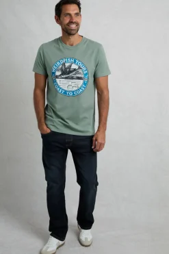 Weird Fish T-Shirts|Coasting Eco Front Print Graphic T-Shirt Dusty Teal