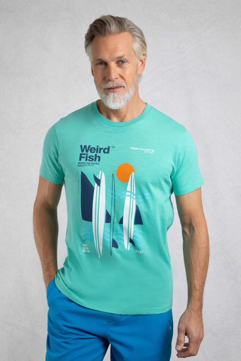Weird Fish T-Shirts|Coordinates Eco Front Print Graphic T-Shirt Aqua Marine