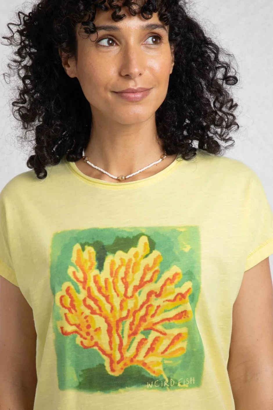 Weird Fish Tunics|Tops & T-Shirts|Coral Collage Organic Cotton Front Print T-Shirt Sunshine Yellow