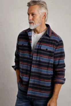 Weird Fish Shirts|Cypress Striped Fleece Shirt Midnight