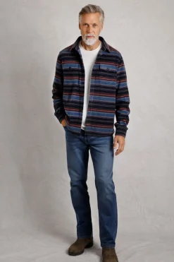Weird Fish Shirts|Cypress Striped Fleece Shirt Midnight