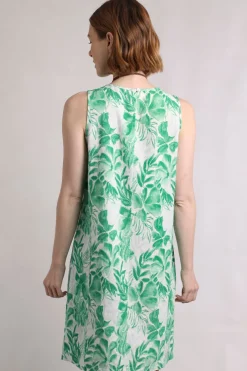 Weird Fish Dresses|Linen|Dayna Linen Rich Printed Shift Dress Evergreen