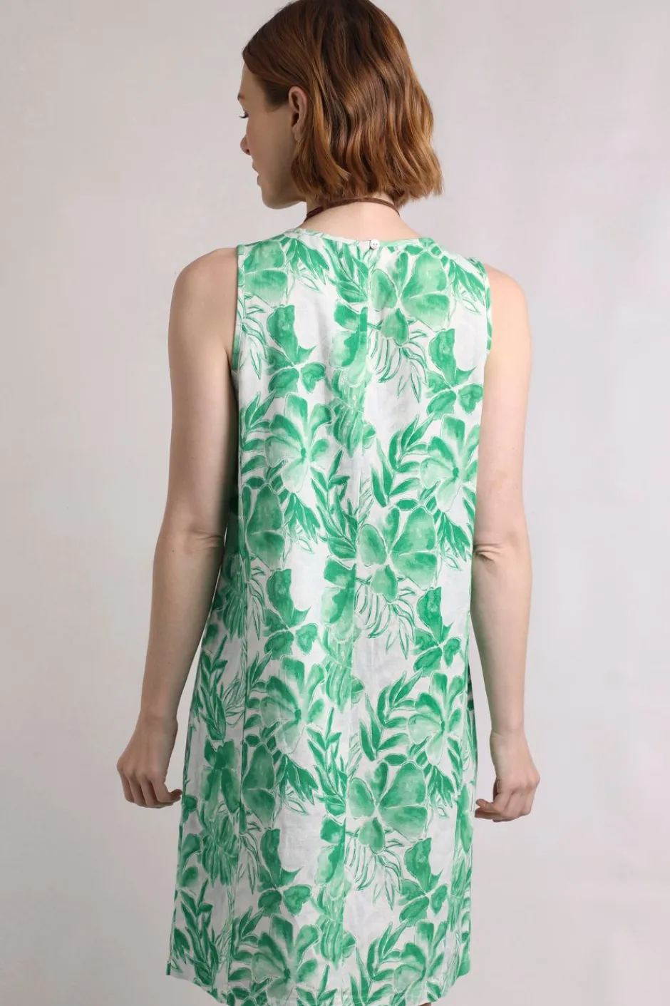 Weird Fish Dresses|Linen|Dayna Linen Rich Printed Shift Dress Evergreen