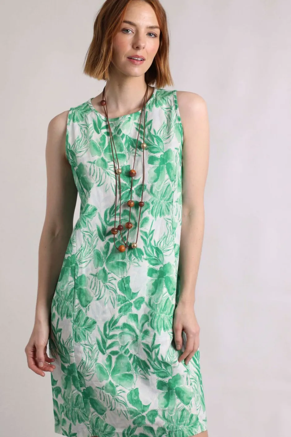 Weird Fish Dresses|Linen|Dayna Linen Rich Printed Shift Dress Evergreen
