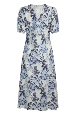 Weird Fish Linen|Linen|Delanie Linen Rich Printed Tea Dress Estate blue