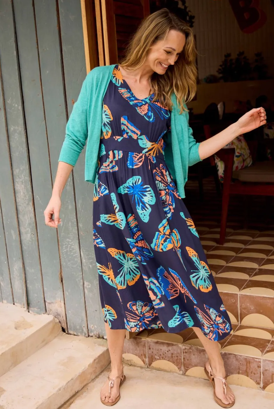 Weird Fish Dresses|Dilsha LivaEco™ Printed Viscose Midi Dress Dark Blue