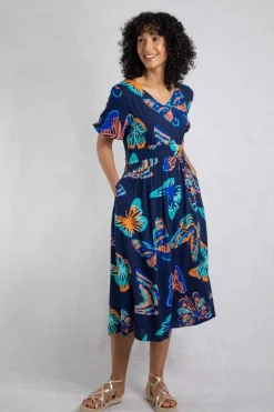 Weird Fish Dresses|Dilsha LivaEco™ Printed Viscose Midi Dress Dark Blue
