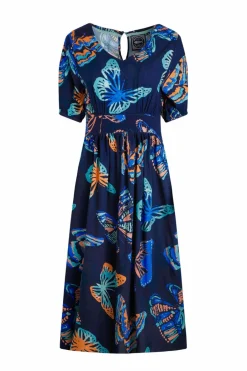 Weird Fish Dresses|Dilsha LivaEco™ Printed Viscose Midi Dress Dark Blue