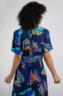 Weird Fish Dresses|Dilsha LivaEco™ Printed Viscose Midi Dress Dark Blue