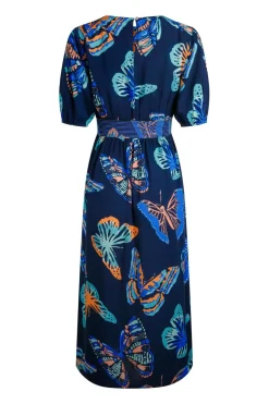 Weird Fish Dresses|Dilsha LivaEco™ Printed Viscose Midi Dress Dark Blue