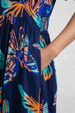 Weird Fish Dresses|Dilsha LivaEco™ Printed Viscose Midi Dress Dark Blue