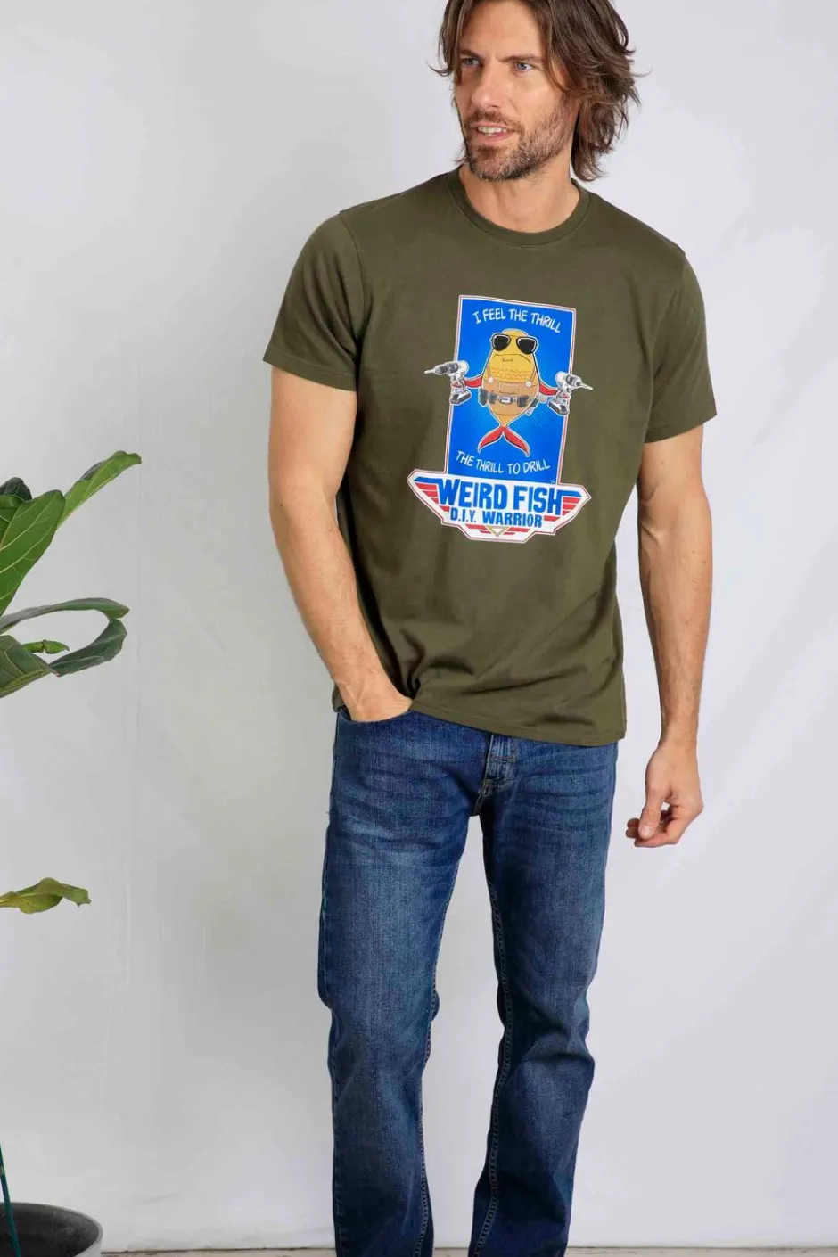Weird Fish T-Shirts|Diy Warrior Front Print Artist T-Shirt Deep Lichen Green