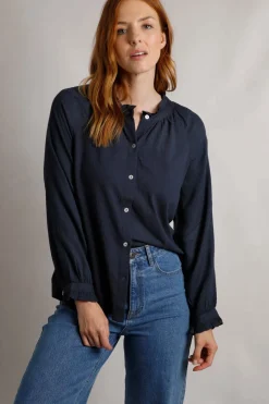 Weird Fish Shirts|Tunics|Donna Frilly Edge Cotton Dobby Shirt Navy