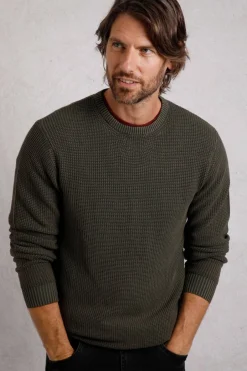 Weird Fish Jumpers & Knitwear|Easton Waffle Crew Neck Jumper Fir Green