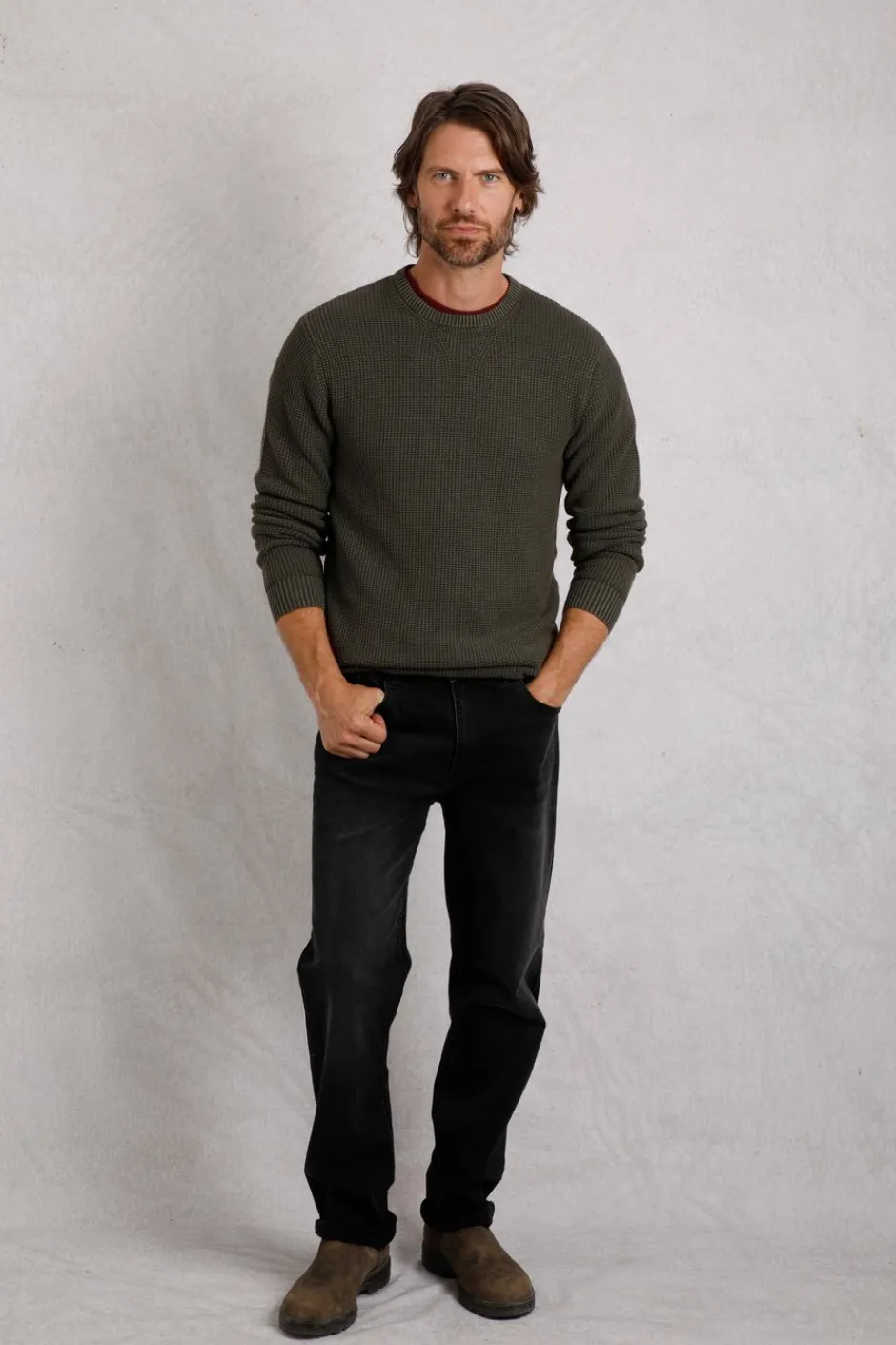 Weird Fish Jumpers & Knitwear|Easton Waffle Crew Neck Jumper Fir Green