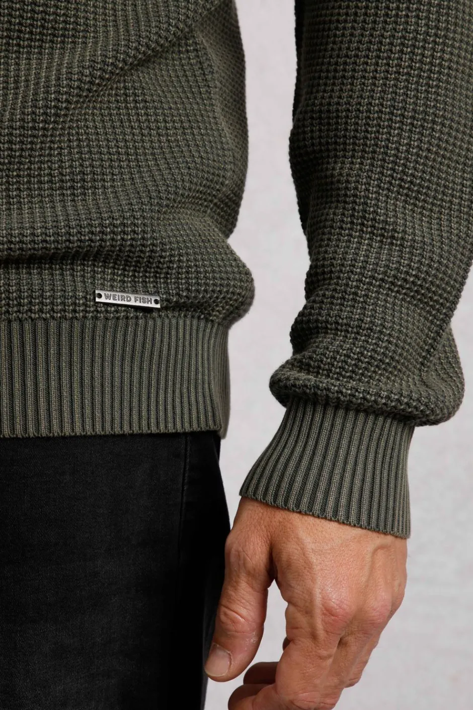 Weird Fish Jumpers & Knitwear|Easton Waffle Crew Neck Jumper Fir Green