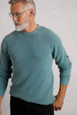 Weird Fish Jumpers & Knitwear|Easton Waffle Crew Neck Jumper Ensign Blue