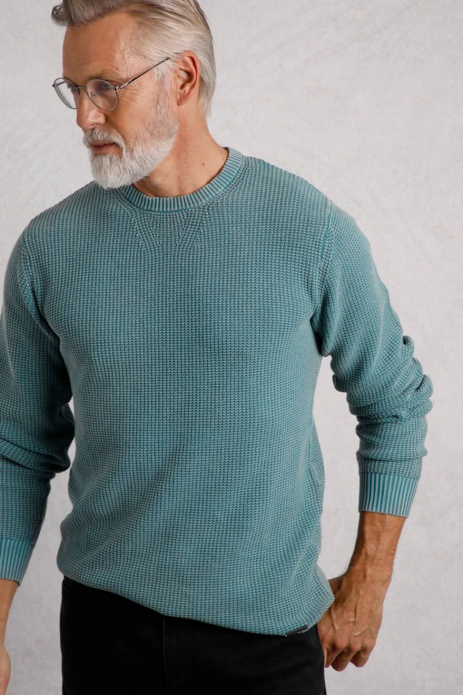 Weird Fish Jumpers & Knitwear|Easton Waffle Crew Neck Jumper Ensign Blue