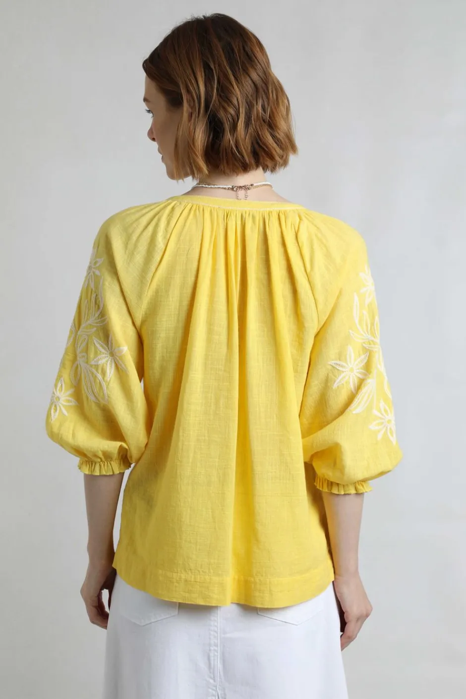 Weird Fish Tunics|Tops & T-Shirts|Emma Embroidered Sleeve Blouse Sunshine Yellow