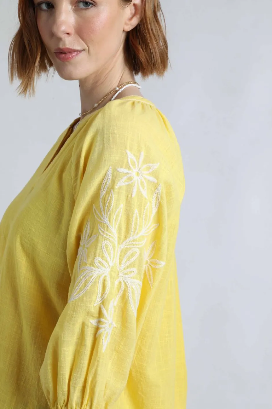 Weird Fish Tunics|Tops & T-Shirts|Emma Embroidered Sleeve Blouse Sunshine Yellow
