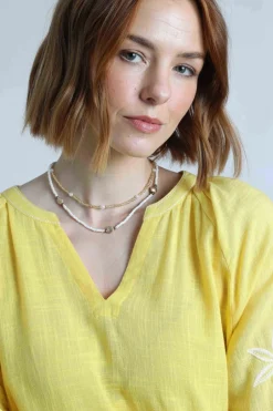 Weird Fish Tunics|Tops & T-Shirts|Emma Embroidered Sleeve Blouse Sunshine Yellow