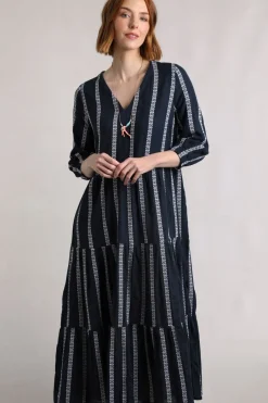 Weird Fish Dresses|Emmy Striped Woven Maxi Dress Navy