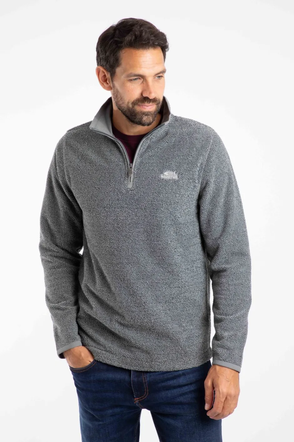 Weird Fish Fleece|Errill Eco 1/4 Zip Textured Fleece Frost Grey