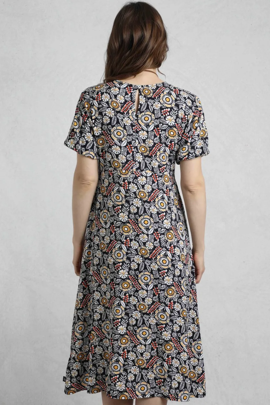 Weird Fish Dresses|Everly LivaEco™ Printed Viscose Dress Navy