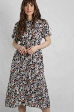 Weird Fish Dresses|Everly LivaEco™ Printed Viscose Dress Navy