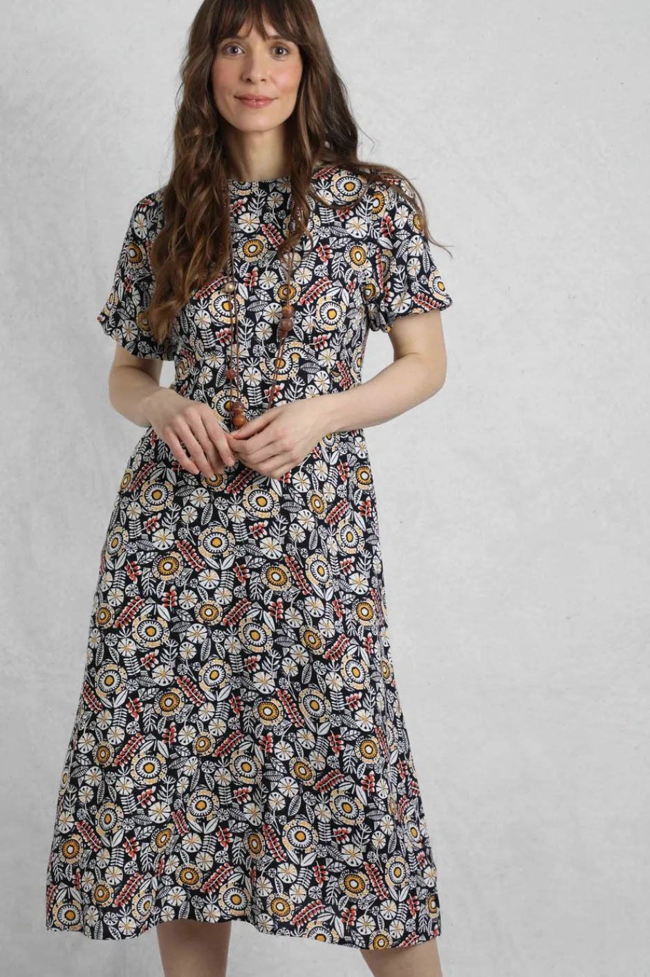 Weird Fish Dresses|Everly LivaEco™ Printed Viscose Dress Navy