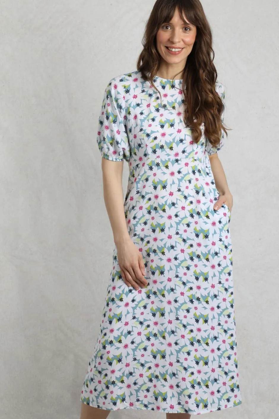 Weird Fish Dresses|Everly LivaEco™ Printed Viscose Dress Washed Blue
