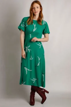 Weird Fish Dresses|Everly LivaEco™ Printed Viscose Dress Evergreen