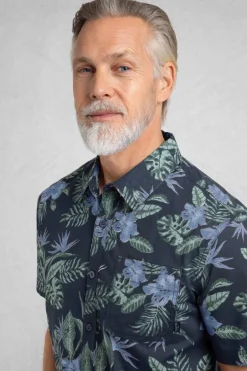 Weird Fish Shirts|Faraway Organic Cotton Printed Shirt Navy