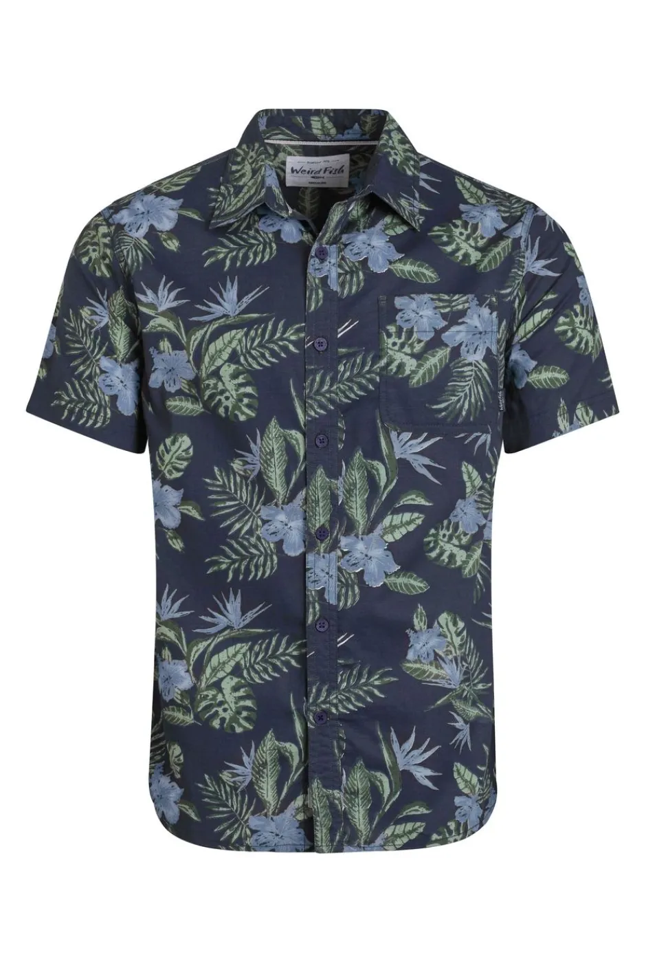 Weird Fish Shirts|Faraway Organic Cotton Printed Shirt Navy