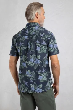 Weird Fish Shirts|Faraway Organic Cotton Printed Shirt Navy
