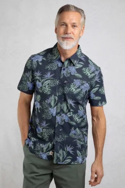 Weird Fish Shirts|Faraway Organic Cotton Printed Shirt Navy