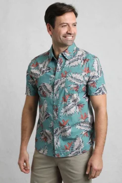 Weird Fish Shirts|Faraway Organic Cotton Printed Shirt Mineral Blue