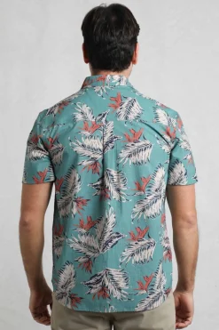 Weird Fish Shirts|Faraway Organic Cotton Printed Shirt Mineral Blue