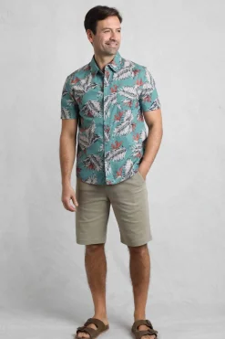 Weird Fish Shirts|Faraway Organic Cotton Printed Shirt Mineral Blue