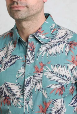 Weird Fish Shirts|Faraway Organic Cotton Printed Shirt Mineral Blue
