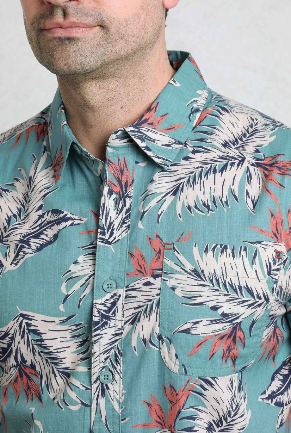 Weird Fish Shirts|Faraway Organic Cotton Printed Shirt Mineral Blue