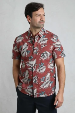Weird Fish Shirts|Faraway Organic Cotton Printed Shirt Paprika