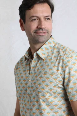Weird Fish Shirts|Faraway Organic Cotton Printed Shirt Caramel